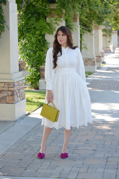 Florence White Eyelet Cotton Dress