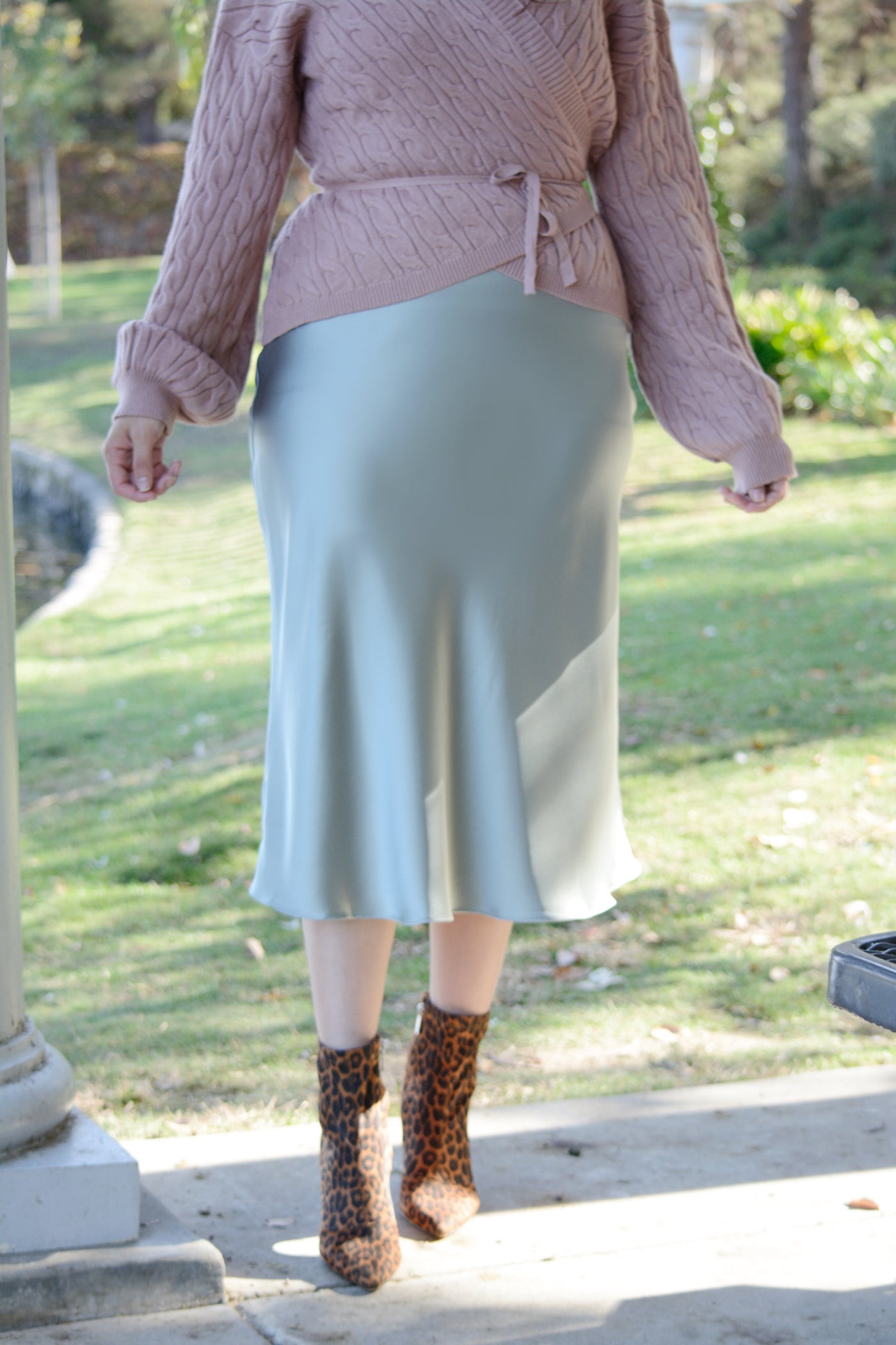 Laney Sage Satin Skirt