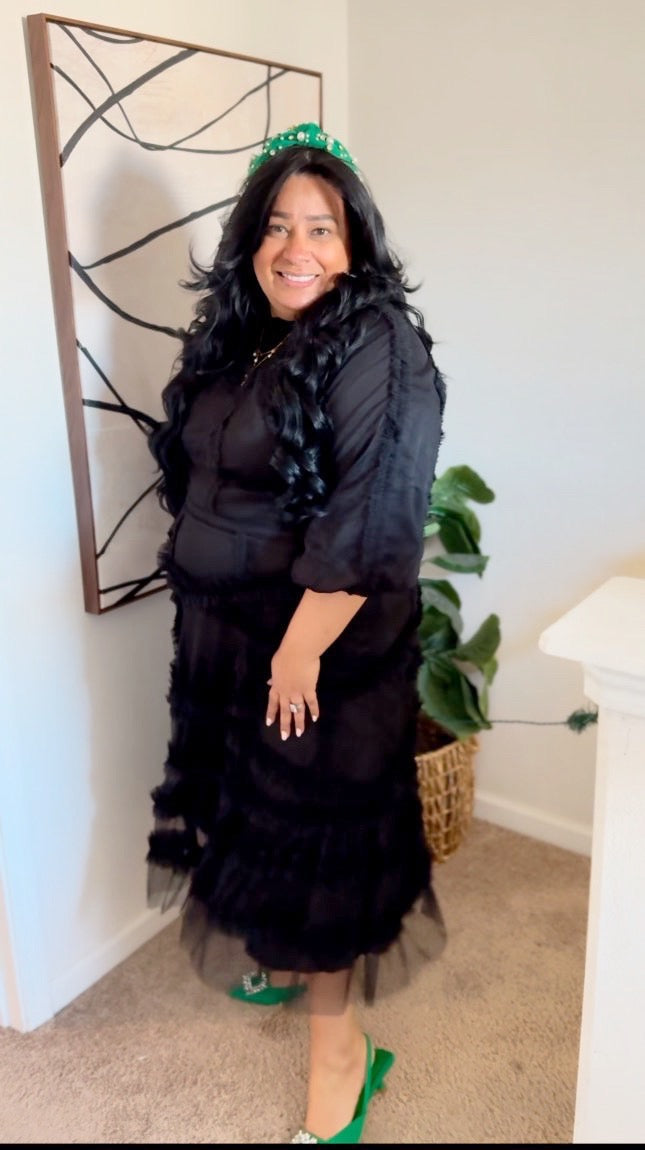 vienna black dress Tulle XSMALL Size:I (28-30) 100% Polyester Modeled in SS26DR2139 black and white tie