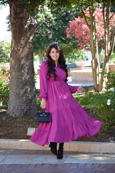 Ally Magenta Embroidered Dress