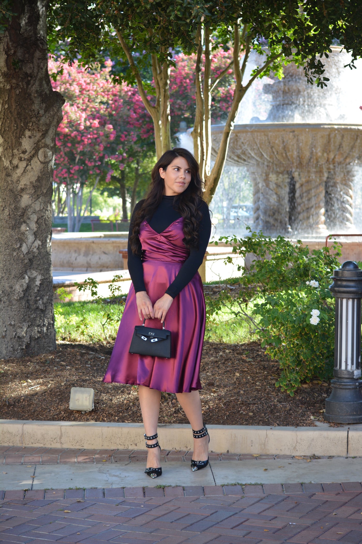Wednesday's Girl polka dot satin bias cut midaxi skirt in burgundy | ASOS