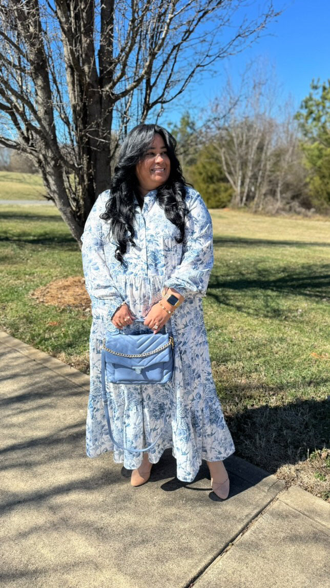 Morocco Blue Floral Midi Dress 3XLarge