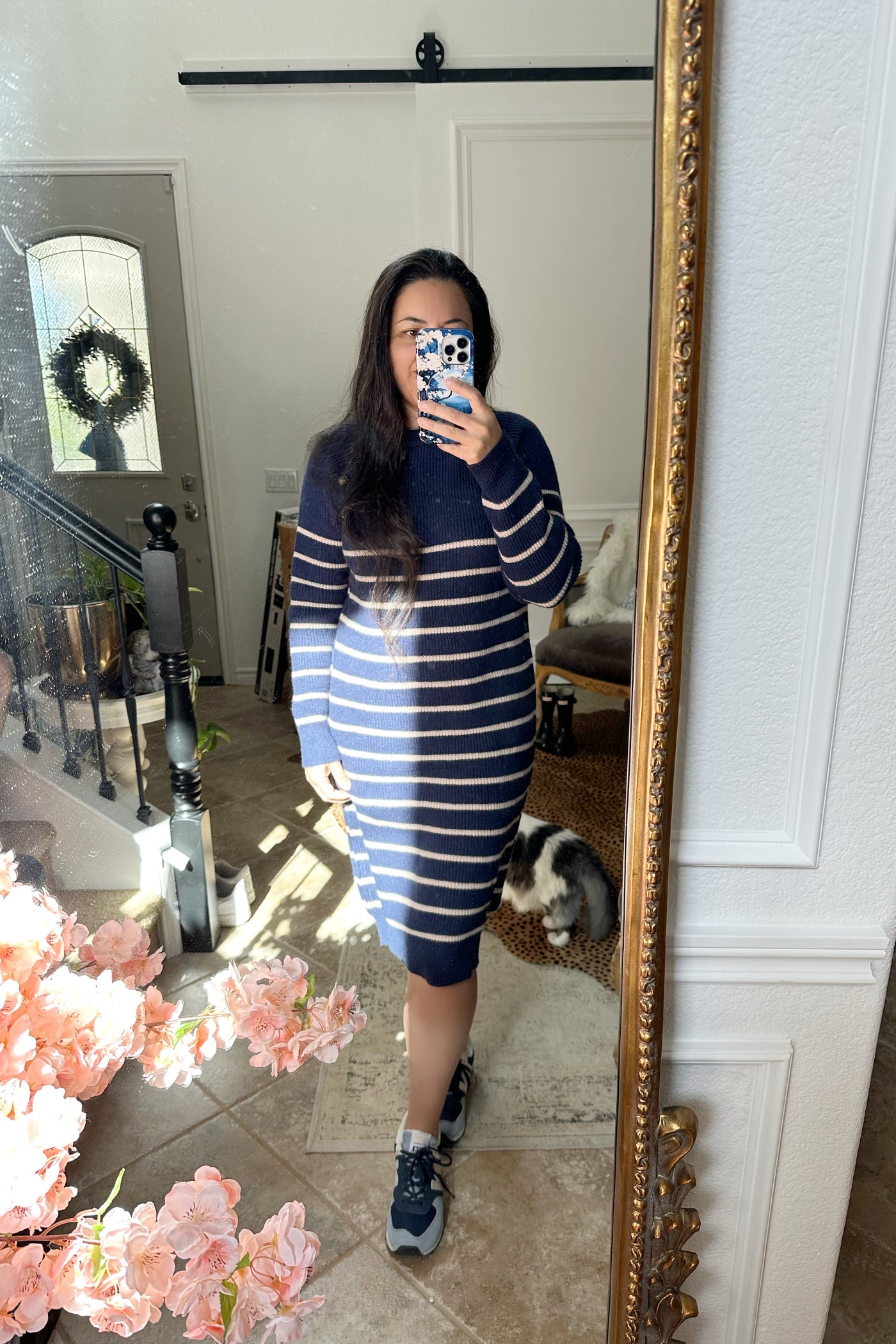 Alexis Navy Striped Sweater Dress