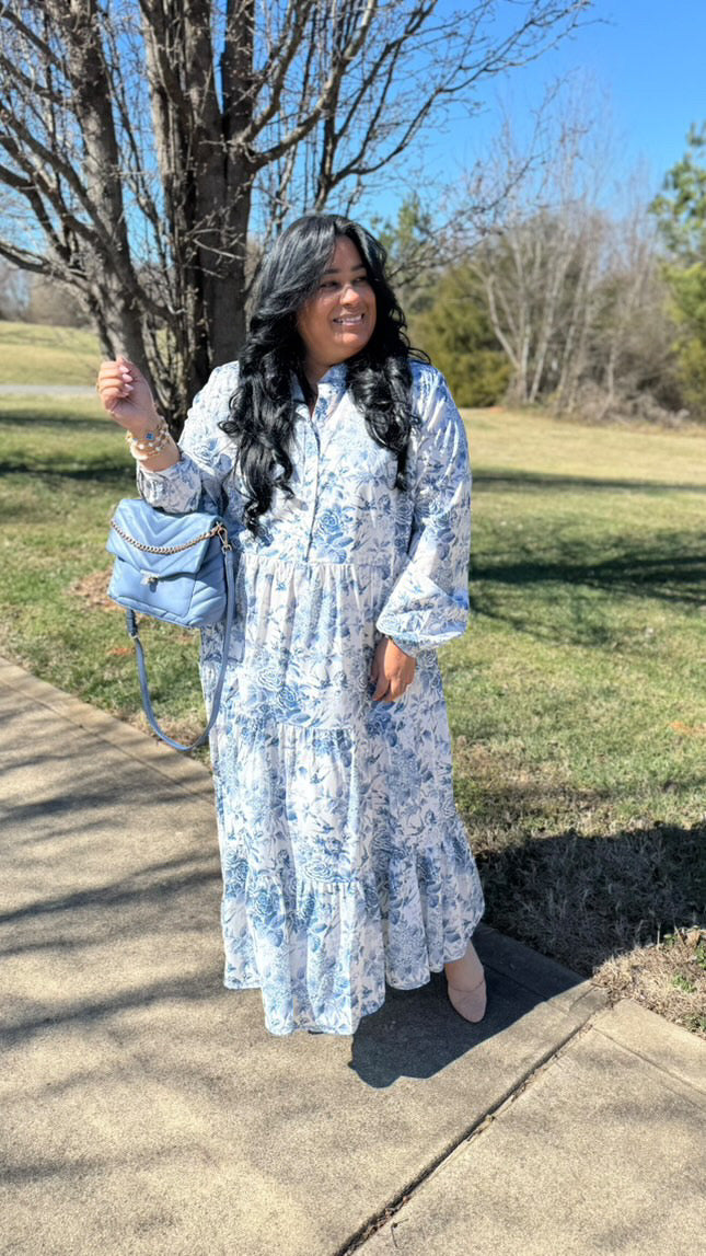Morocco Blue Floral Midi Dress 3XLarge