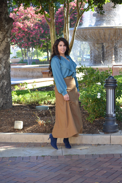 Annabel Brown Linen Maxi Skirt (with belt)
