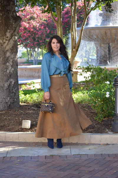 Annabel Brown Linen Maxi Skirt (with belt)