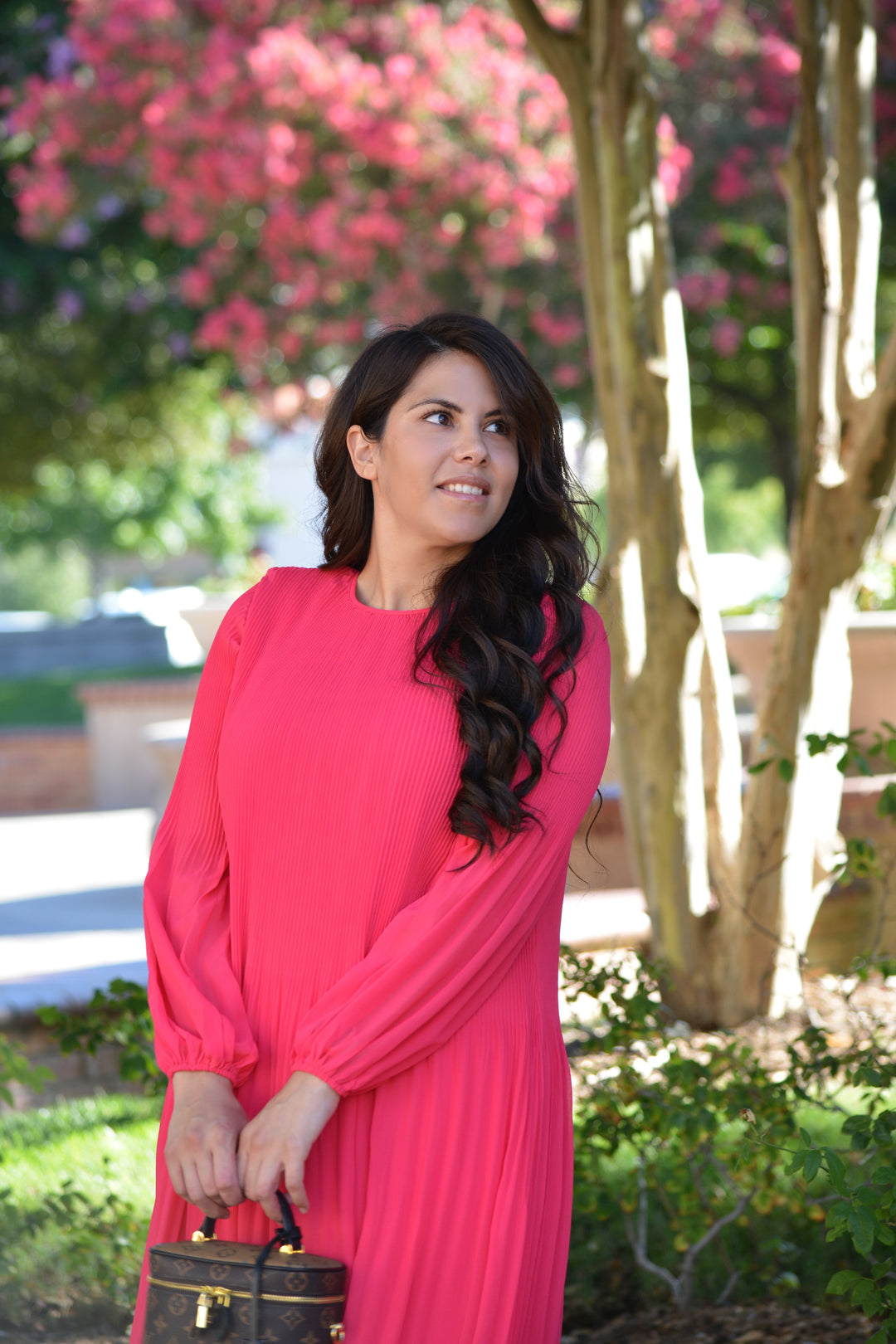 Emma Fuchsia Pink Pleated Dress Small