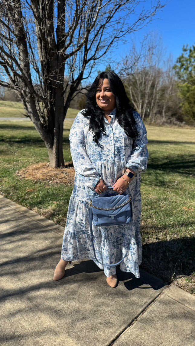 Morocco Blue Floral Midi Dress