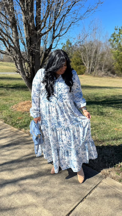 Morocco Blue Floral Midi Dress