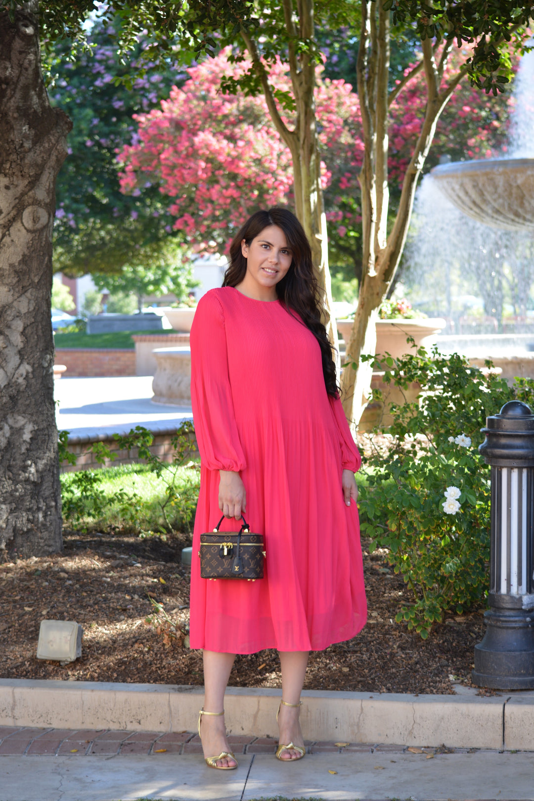 Emma Fuchsia Pink Pleated Dress Small
