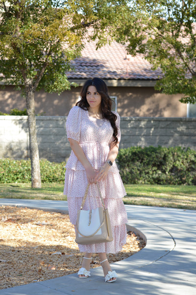 Ettalie Pink Ruffled Floral Dress