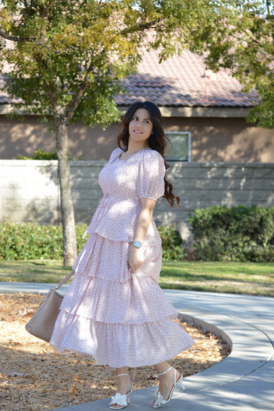 Ettalie Pink Ruffled Floral Dress