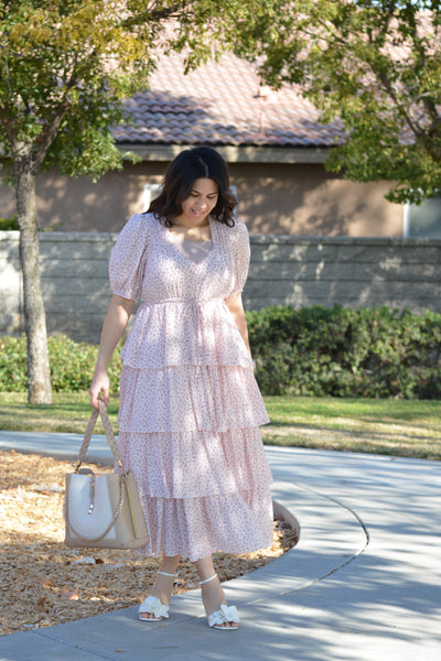 Ettalie Pink Ruffled Floral Dress