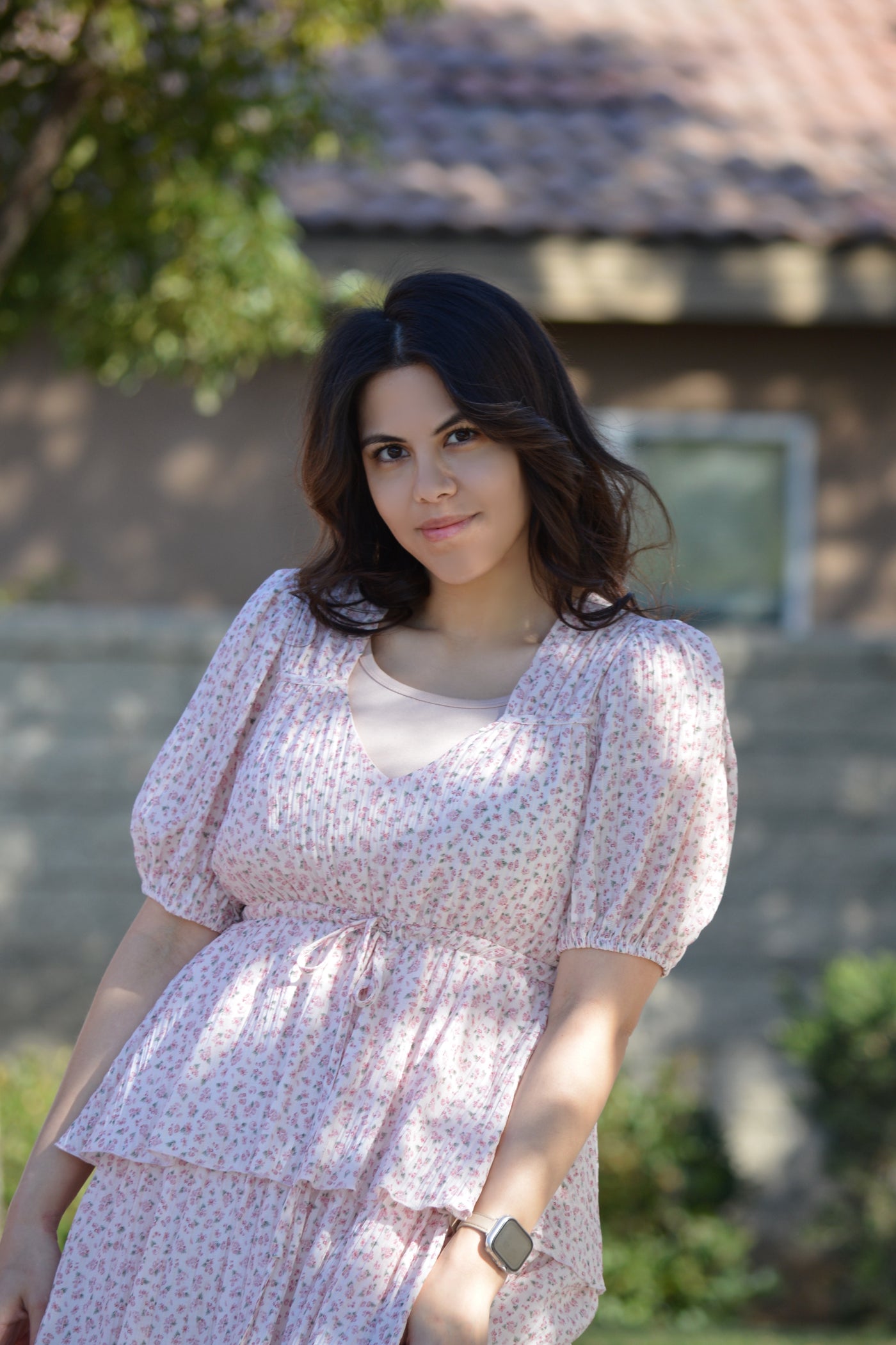 Ettalie Pink Ruffled Floral Dress