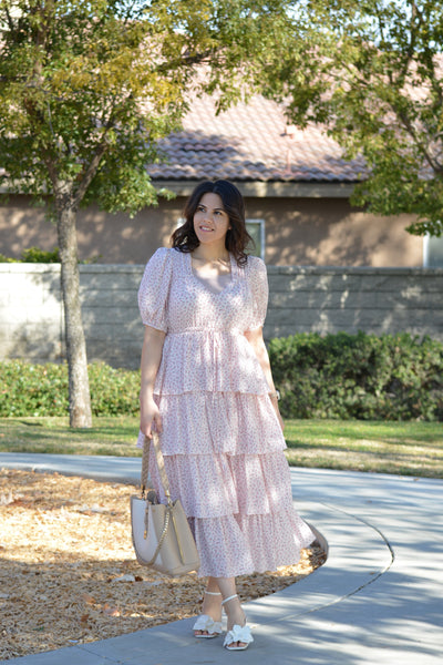 Ettalie Pink Ruffled Floral Dress