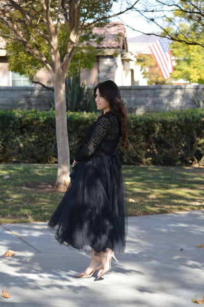 Elliana Tulle And Lace Black Dress