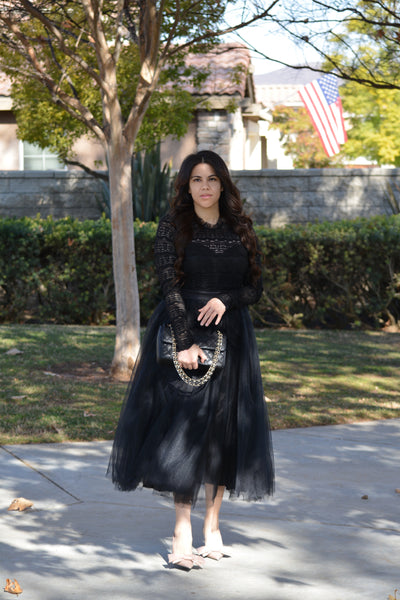 Elliana Tulle And Lace Black Dress