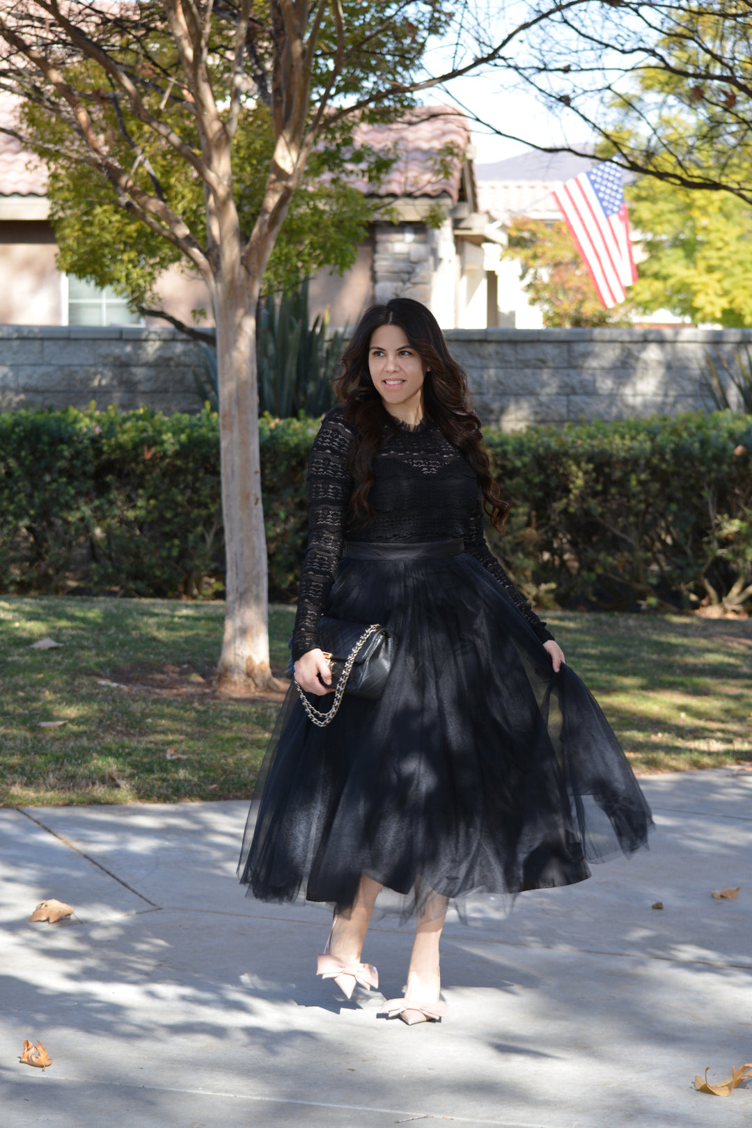 black lace dress with tulle skirt Elliana Tulle And Lace Black Dress