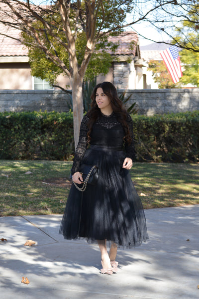 Elliana Tulle And Lace Black Dress