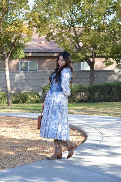 Morocco Blue Floral Midi Dress