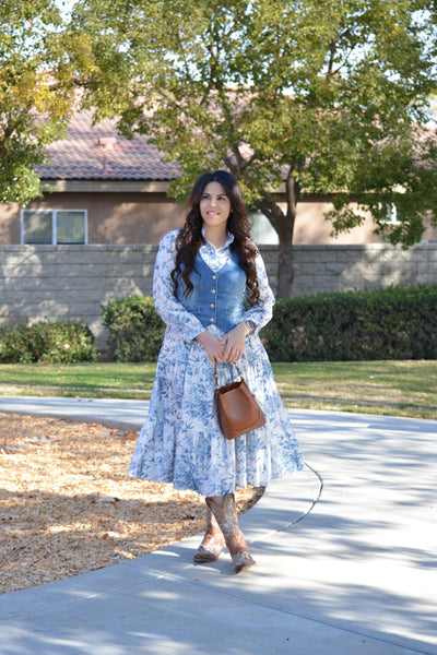 Morocco Blue Floral Midi Dress