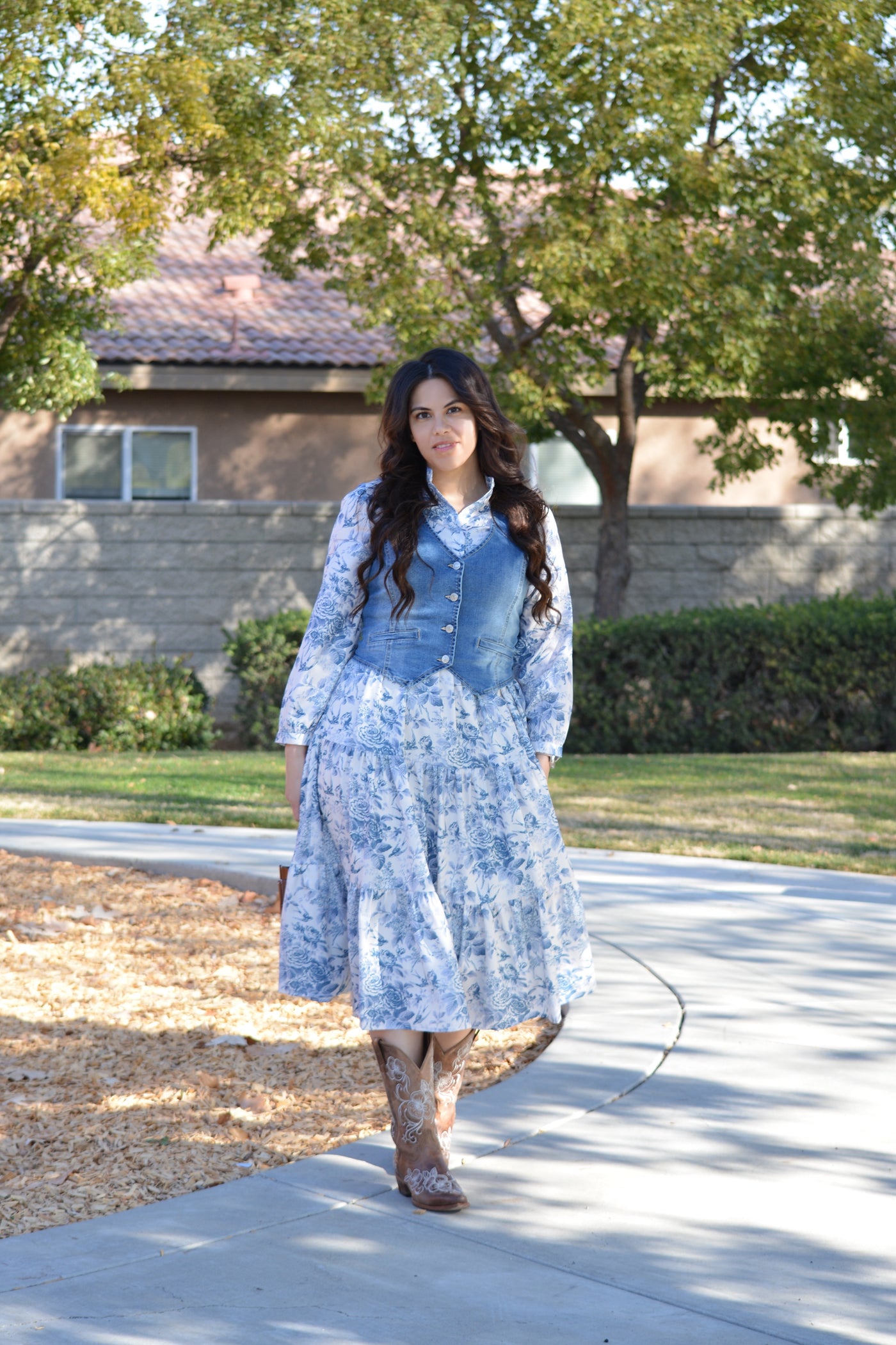 Morocco Blue Floral Midi Dress