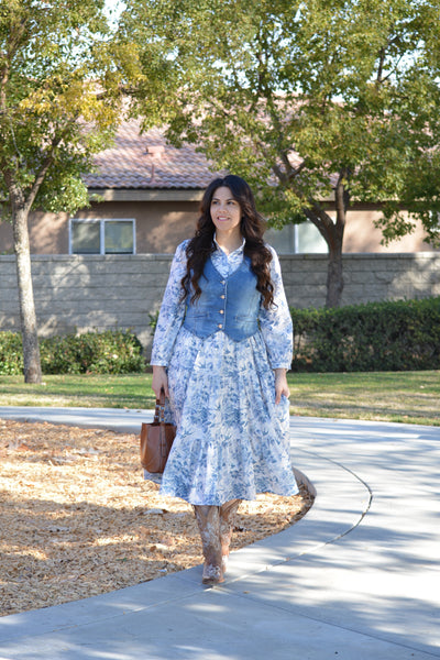 Morocco Blue Floral Midi Dress