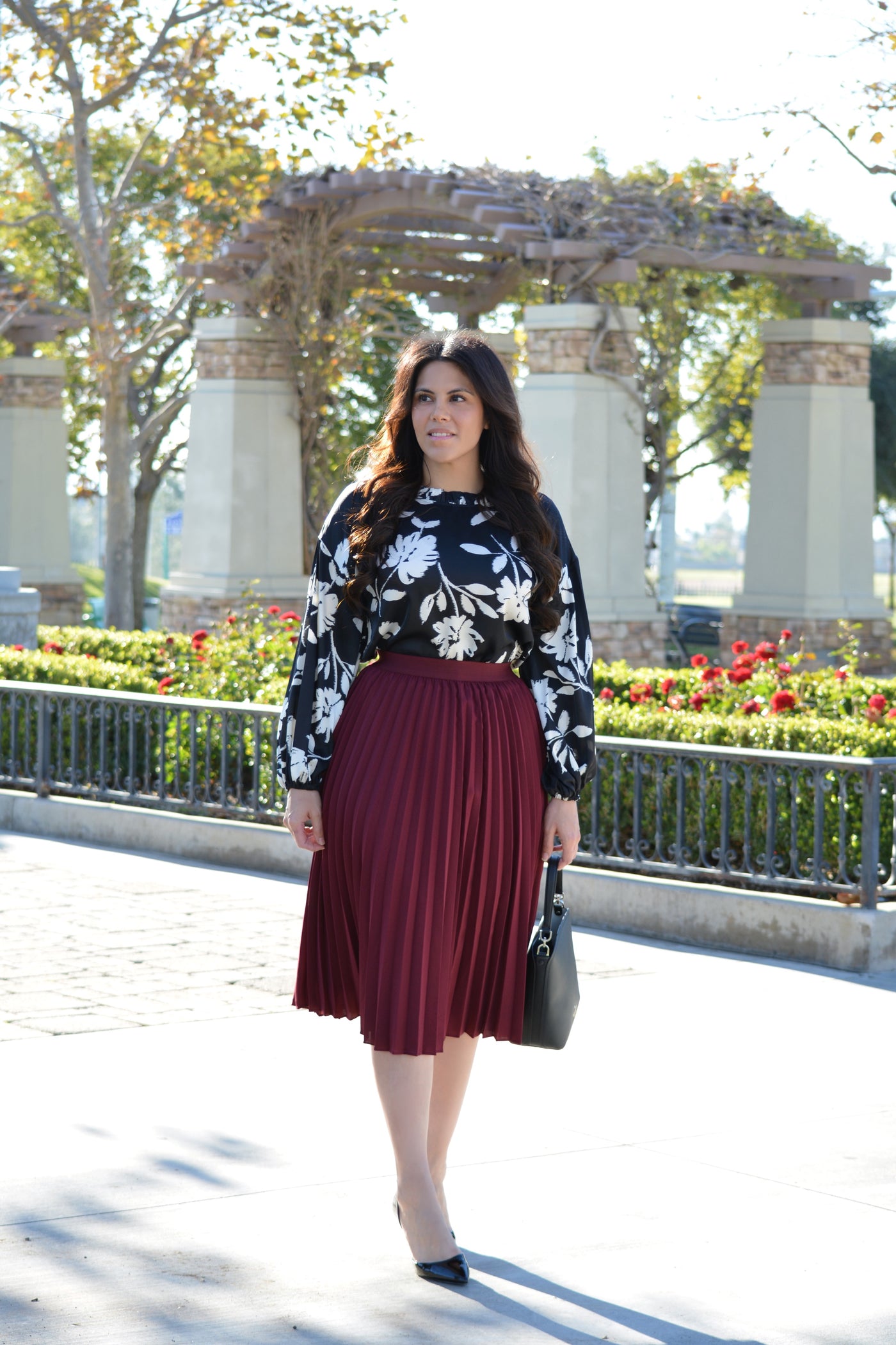 Cheri Burgundy Pleated Skirt