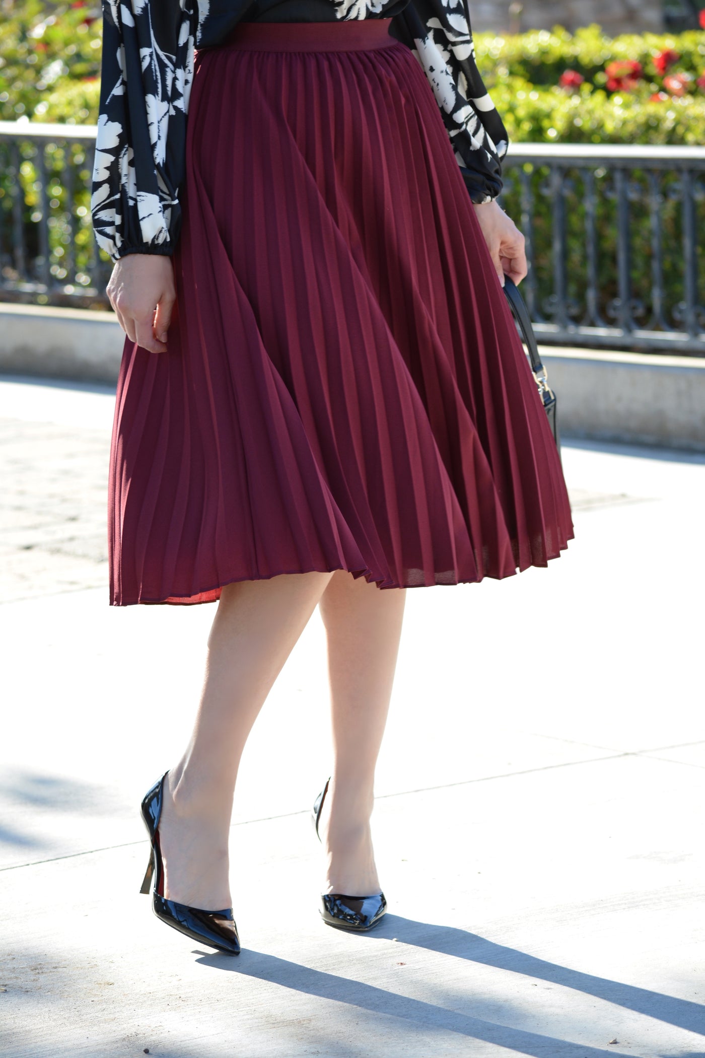 Cheri Burgundy Pleated Skirt