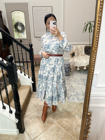 Morocco Blue Floral Midi Dress