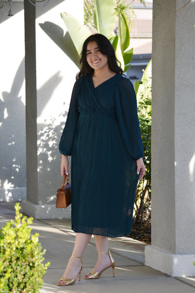 Astraea Teal Pleated Dress