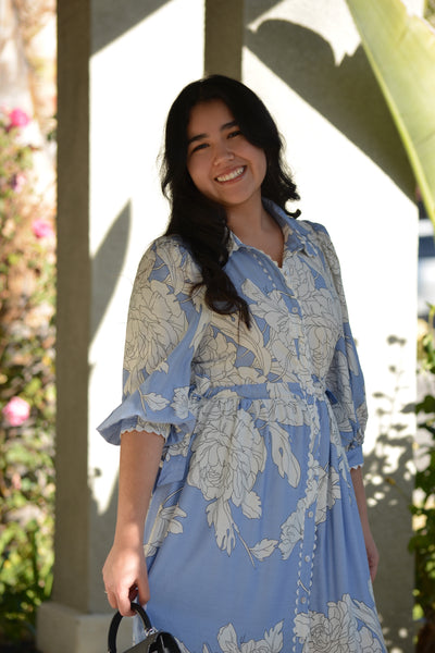 Tova Light Blue Floral Midi Dress