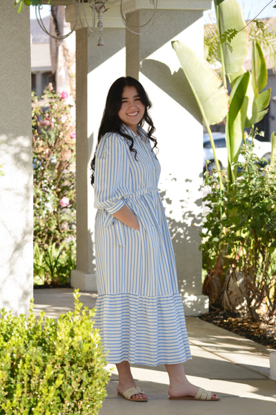 Soleil Light Blue Stripe Dress