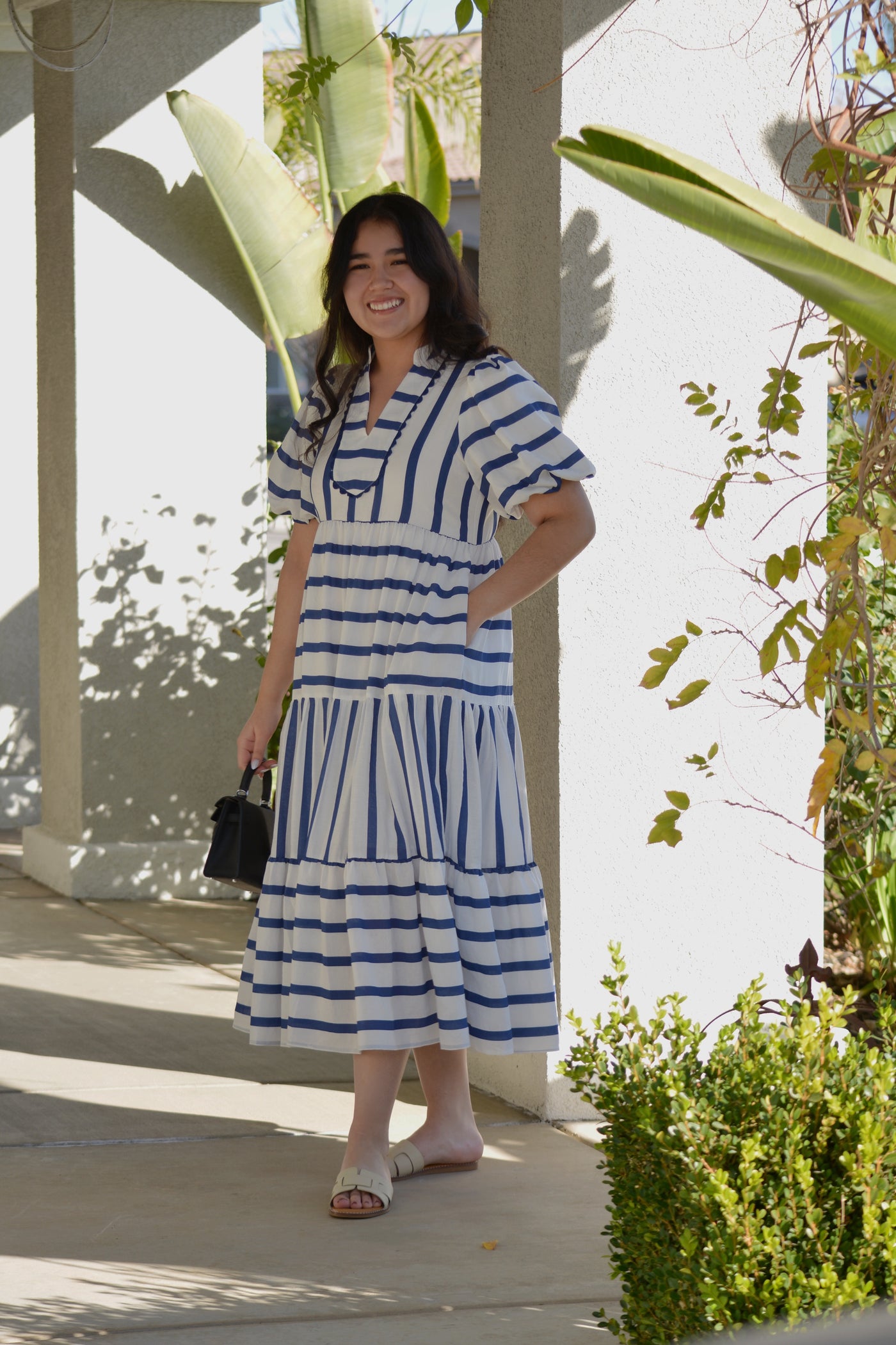 Evalina Navy Striped Dress