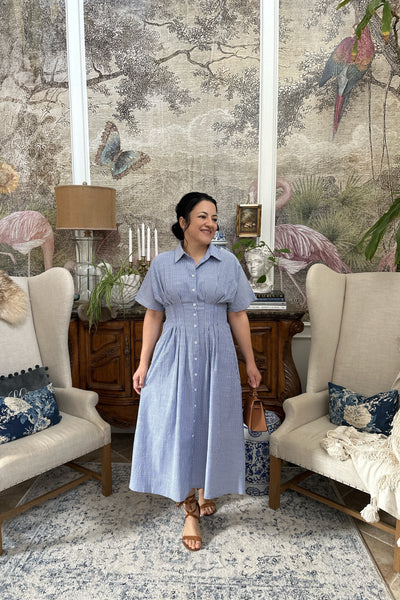 Lorene Blue Striped Shirt Dress