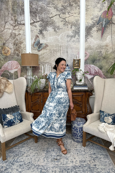 Marguerite Navy Blue Toile Dress