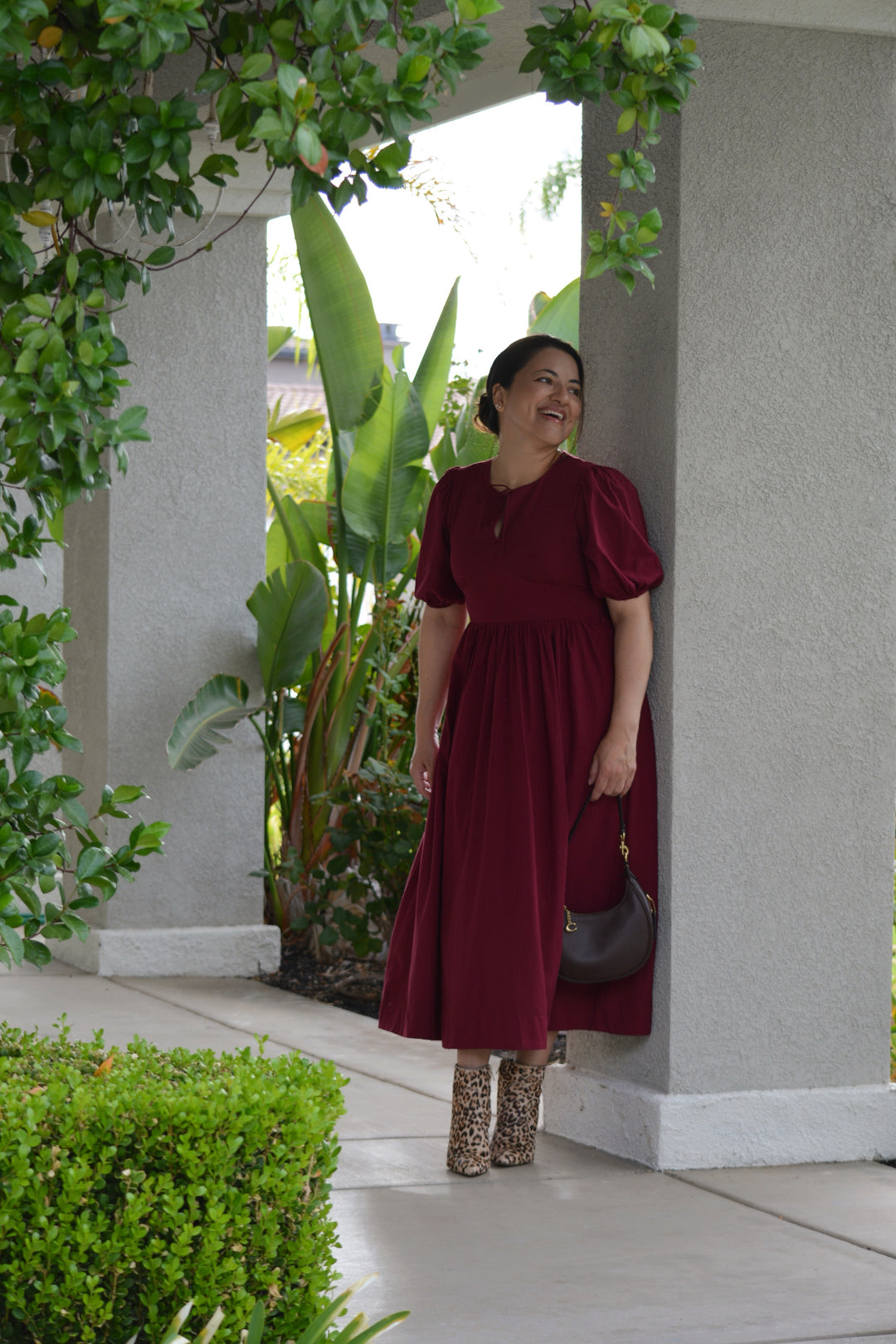 Clara Burgundy Cotton Midi Dress – Skirt Society