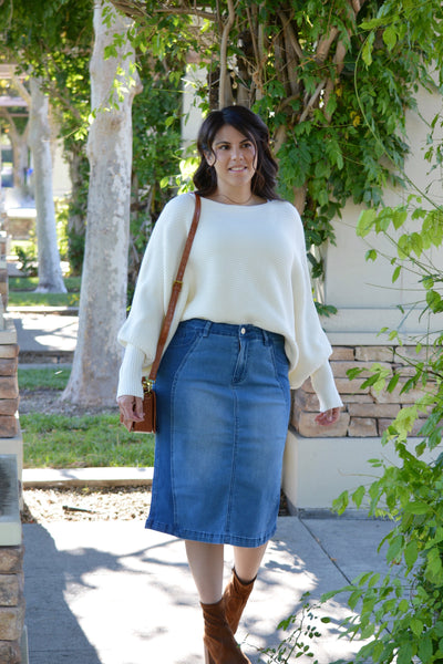 Naxos Two Toned Denim Buttoned Skirt (Skirt Society Exclusive)