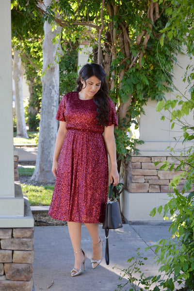 Crimson Burgundy Sequin Dress