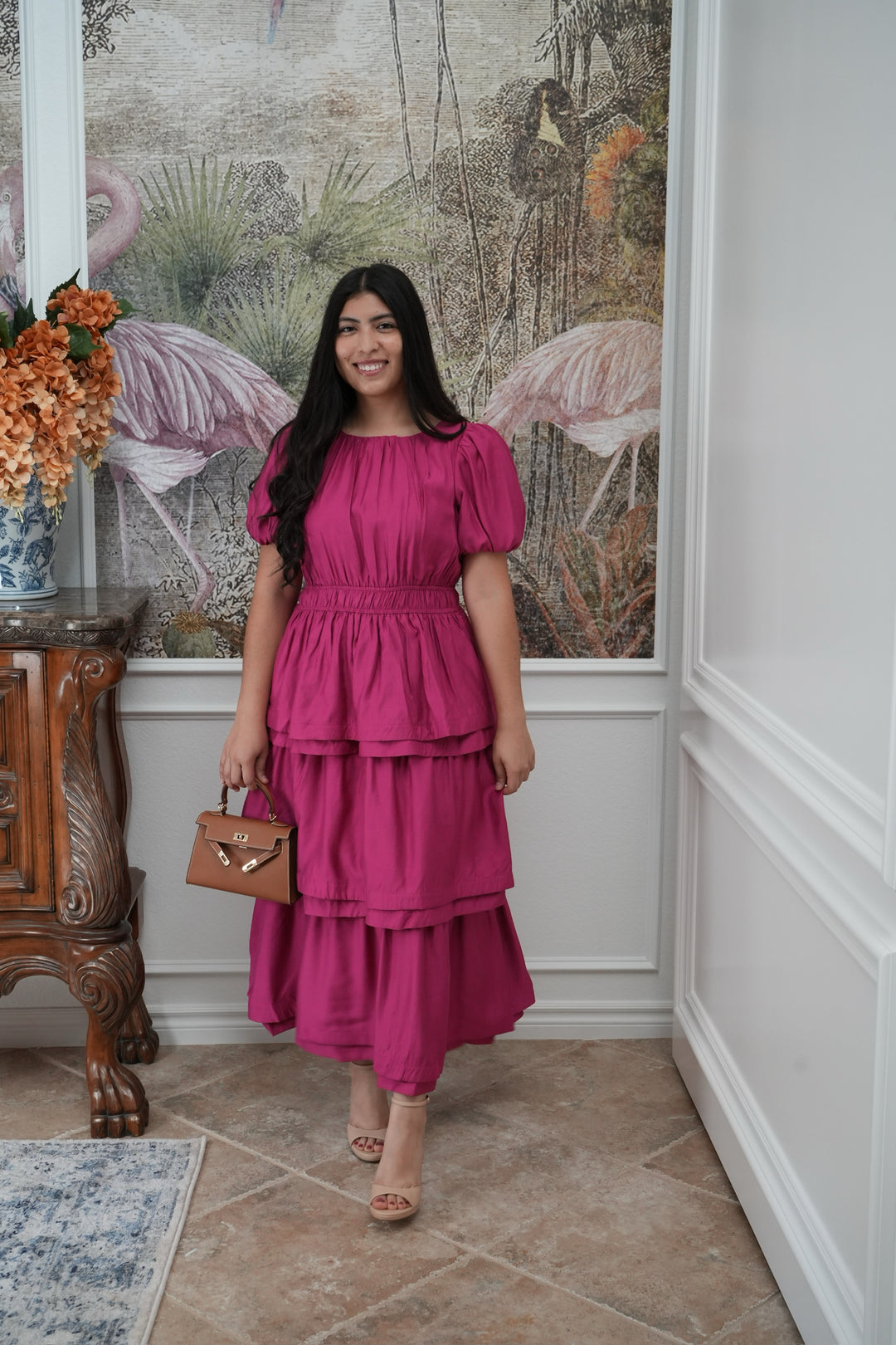 magenta pink dress Maude Tiered – Skirt Society spring final few Slumberist Backless Lace Trim stopping evening gown designed Size:1X (Pant Size 15)