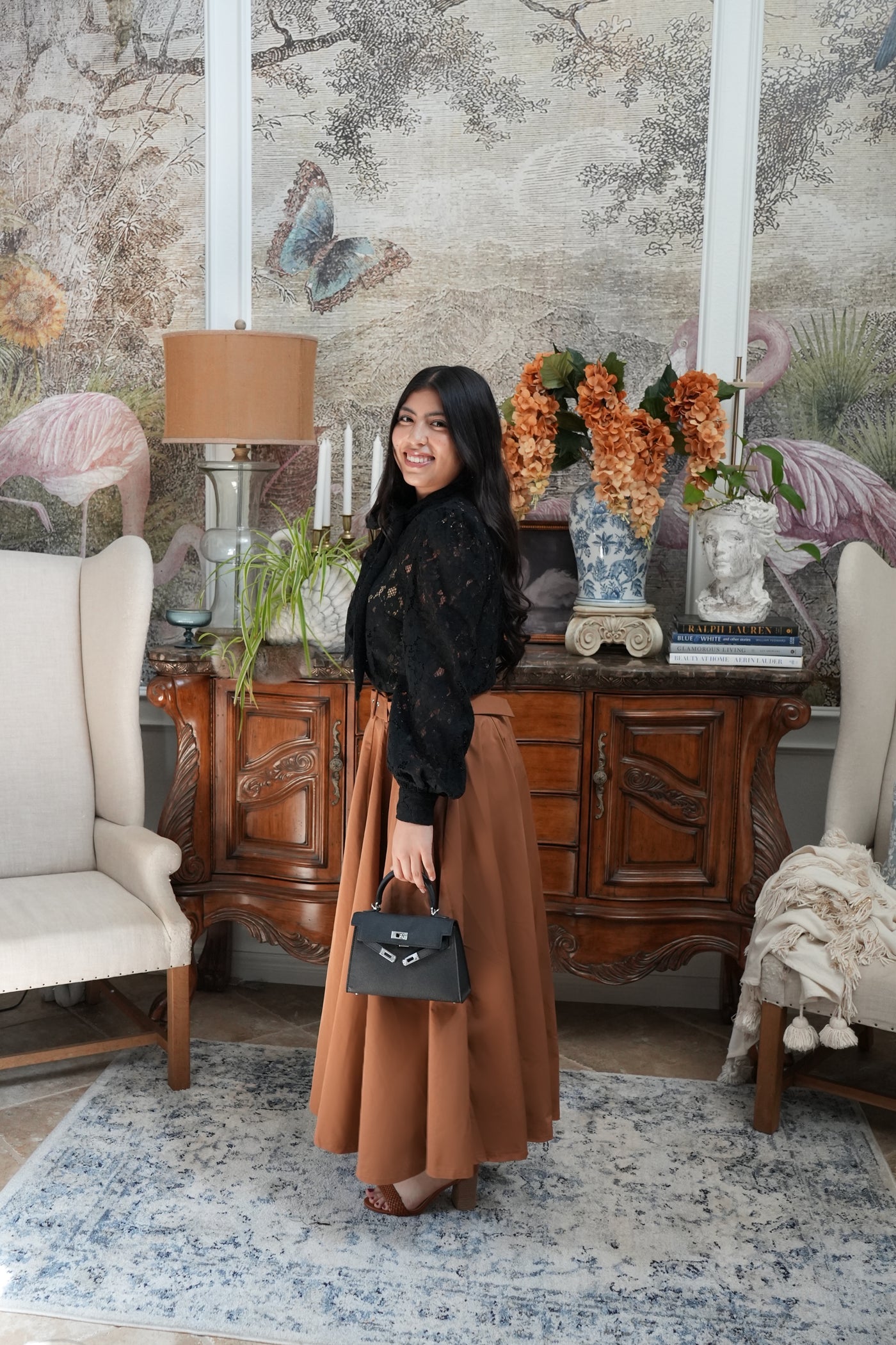 Mattie Camel Taffeta Midi Skirt