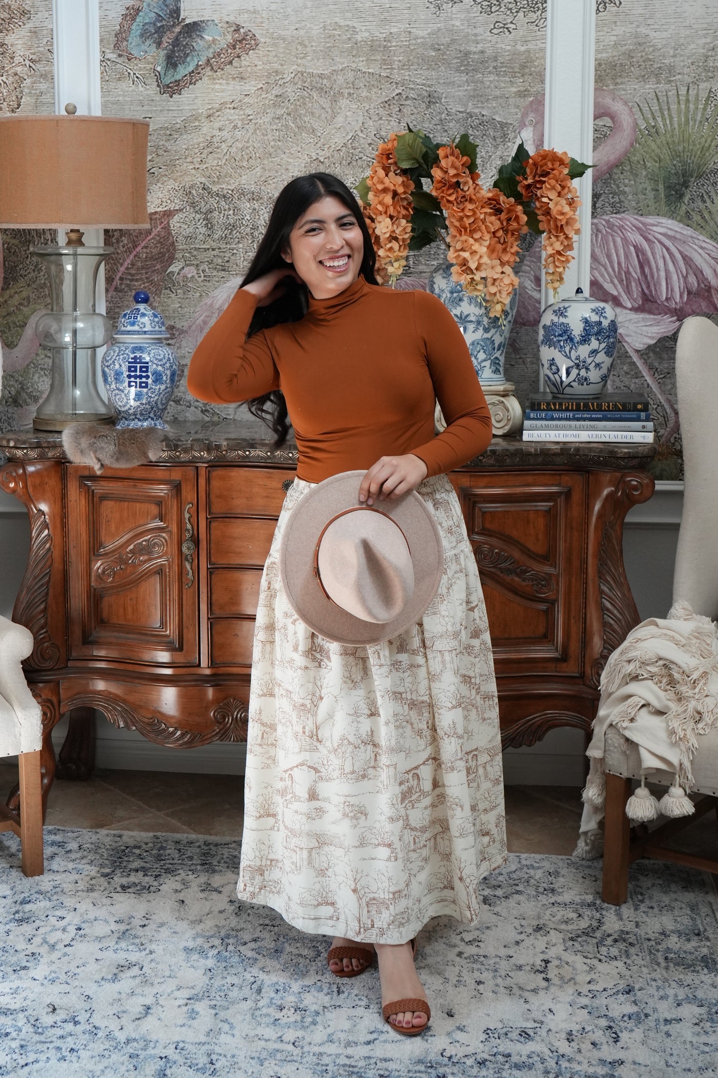 Tiffany Brown Toile Cotton Blend Skirt