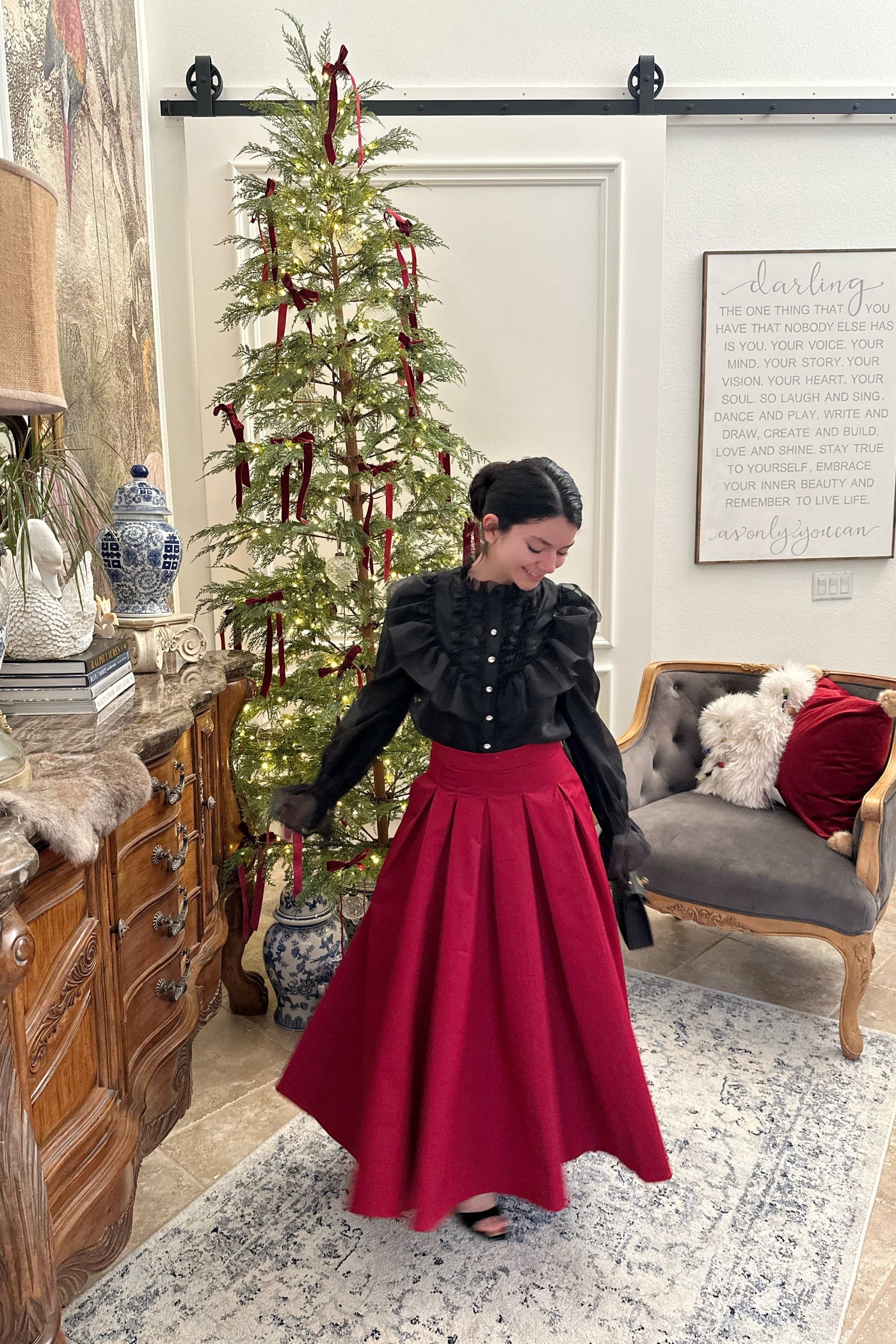 Janae Red Taffeta Full Midi Skirt – Skirt Society