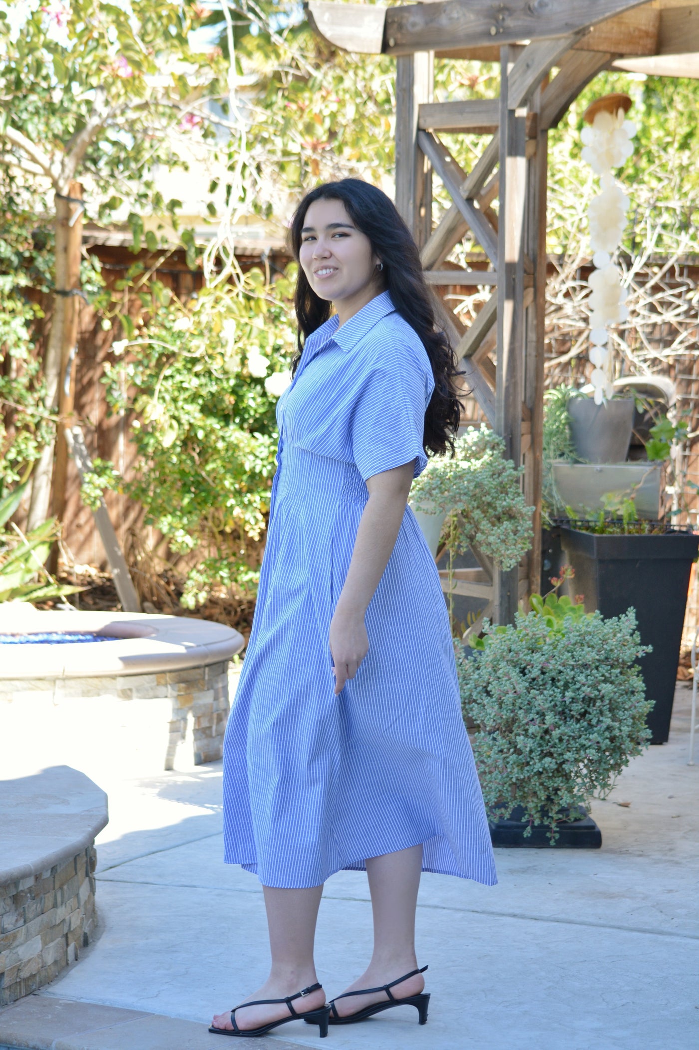 Lorene Blue Striped Shirt Dress