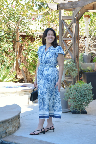 Marguerite Navy Blue Toile Dress