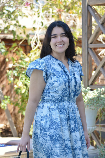 Marguerite Navy Blue Toile Dress