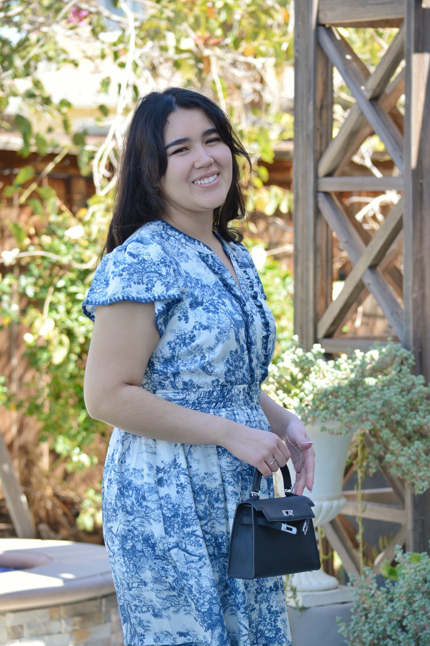 Marguerite Navy Blue Toile Dress