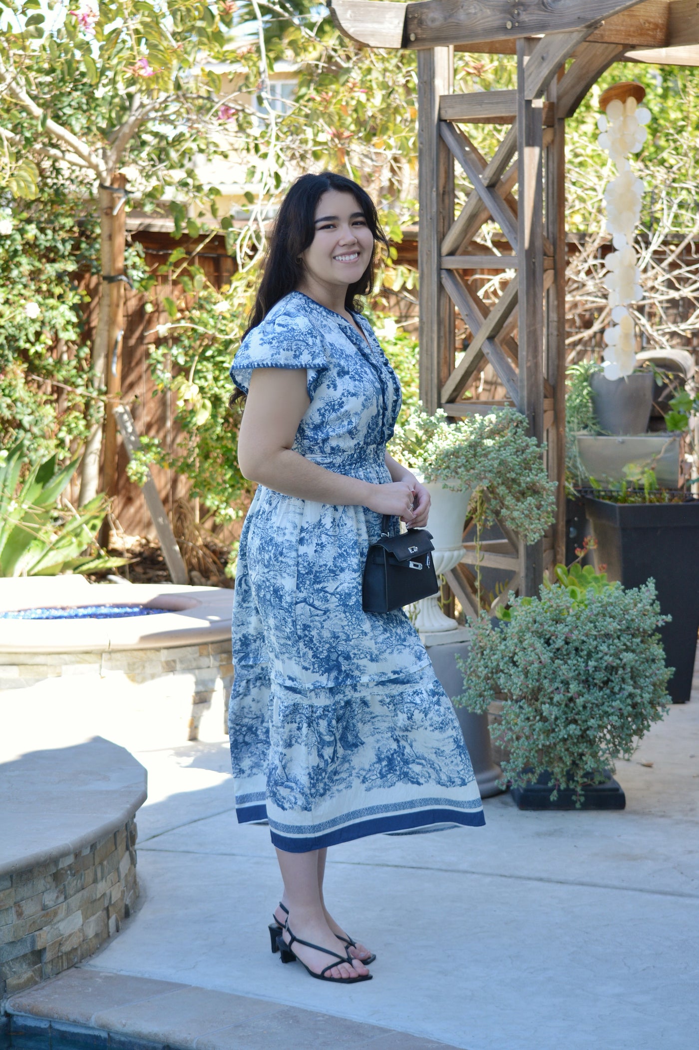 Marguerite Navy Blue Toile Dress