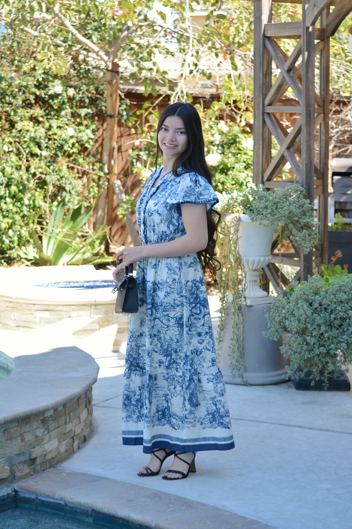 Marguerite Navy Blue Toile Dress