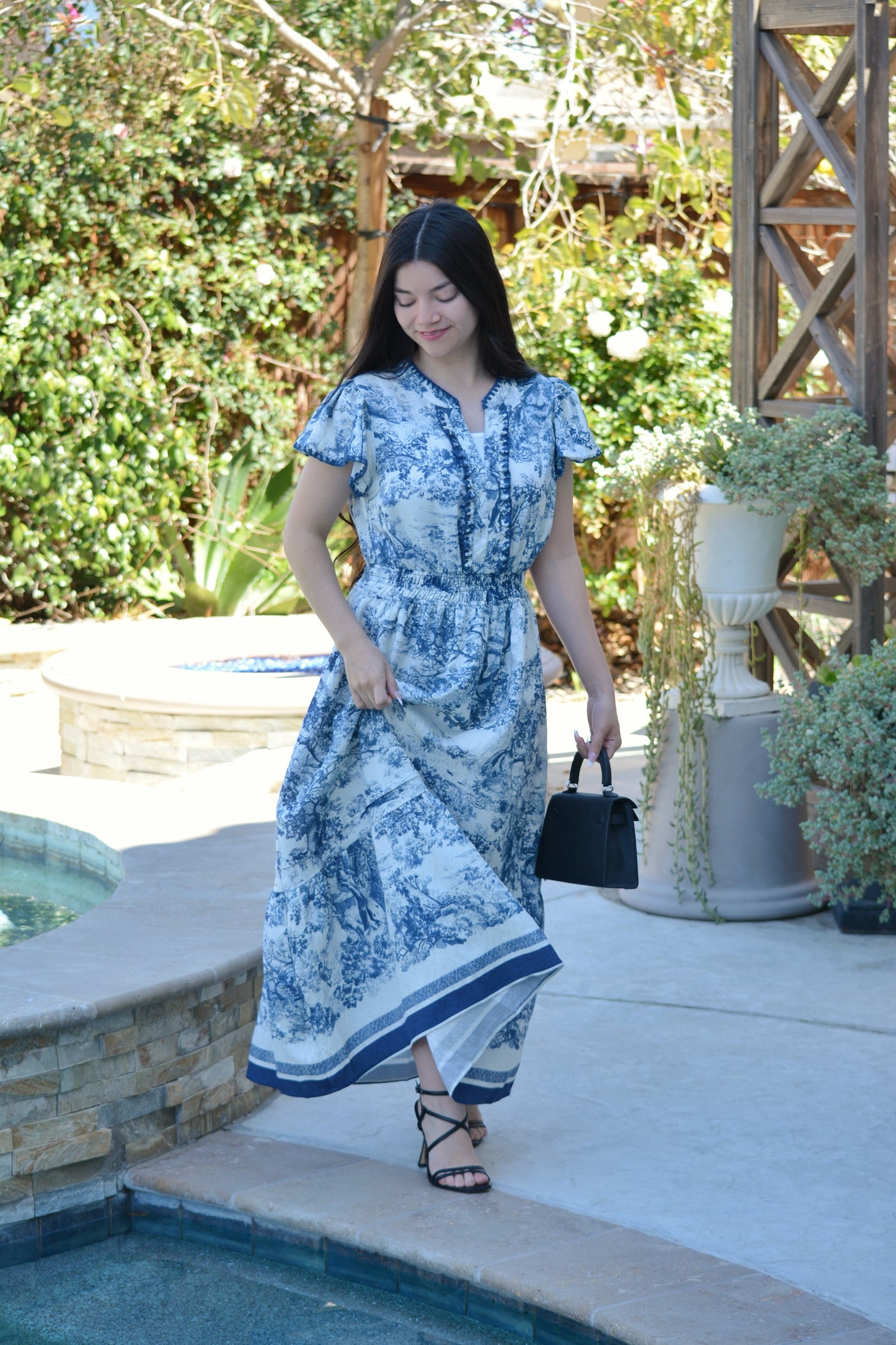 Marguerite Navy Blue Toile Dress